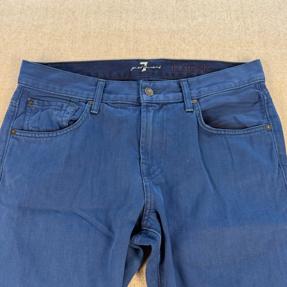 7 For All Mankind Straight Leg Jeans Womens 32 Blue Raw Hem Cotton Denim - Picture 12 of 12